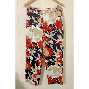 Theory Morma Floral Print Trousers Women's 30 Zip Strait Resort Beachy Vacay